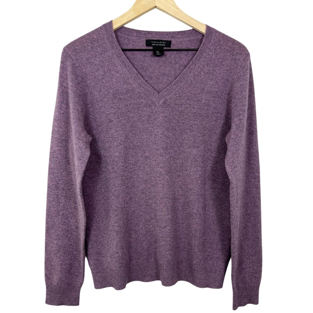 Tahari Womens Purple 100% 2-Ply Cashmere V-Neck Long Sleeve Sweater Size Large